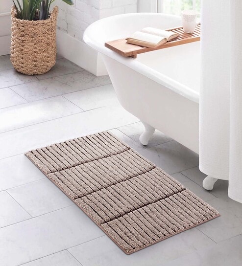 Brown Polyester 24X16 Inches Anti-Skid  Bath Mat