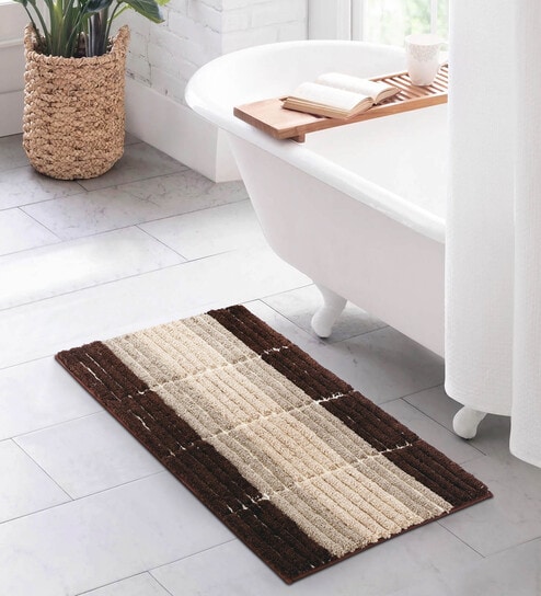 Brown Polyester 32X20 Inches Anti-Skid  Bath Mat