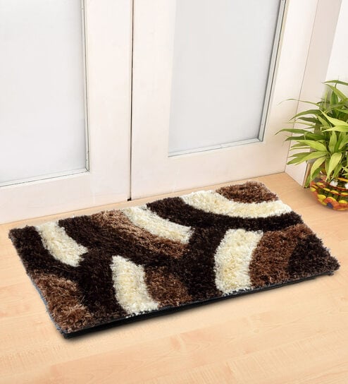 Brown Abstract Polyester 24 x 16 Inches Anti Skid Door Mat
