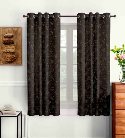 Brown Solid Polyester 5 Ft Semisheer Eyelet Window Curtains (Set of 2) by Cortina