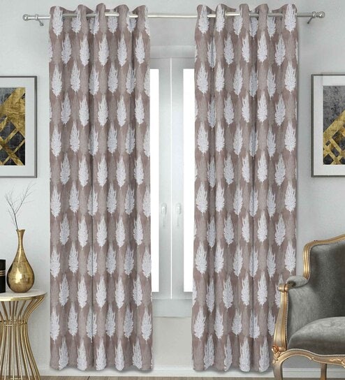 Brown Polyester Floral 5Ft Semisheer Eyelet Window Curtain (1 Pc)