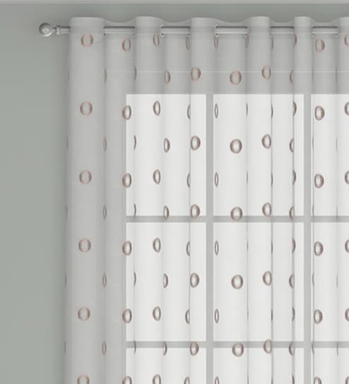 Brown Geometric Polyester 7 Ft Sheer Eyelet Door Curtain by GM Fabrics