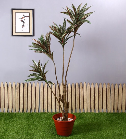 Brown Polyester Artificial Draceana Plant Without Pot