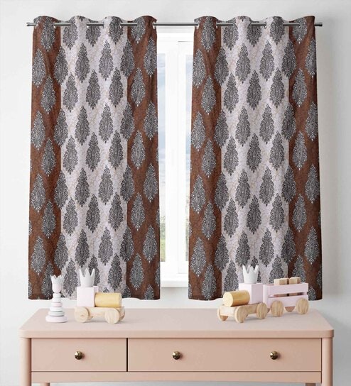 Brown Traditional Polyester 5 Ft Semisheer Eyelet Window Curtains (Set of 2)