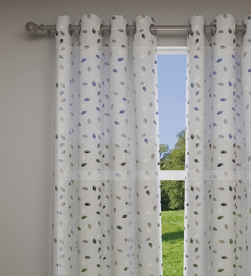 Brown Floral Polyester 7 Ft Sheer Eyelet Door Curtains (Set of 2) by GM Fabrics