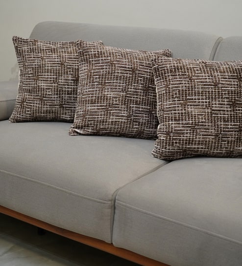 Brown Polyester Geometric 20x20 inches Cushion Covers Set of 3