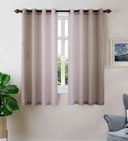 Brown Solid Polyester 5 Ft Sheer Eyelet Window Curtains (Set of 2)