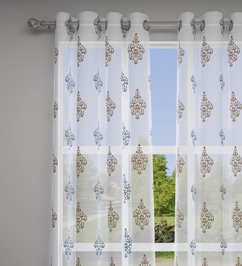 Brown Traditional Polyester 7 Ft Sheer Eyelet Door Curtains (Set of 2) by GM Fabrics