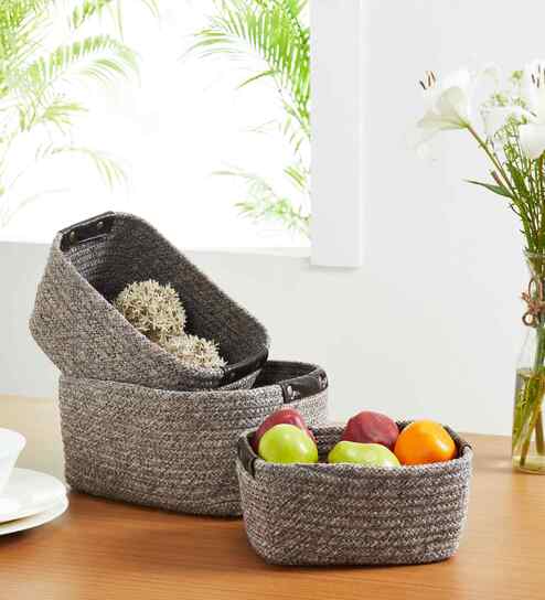 Brown Polypropelyene Braided Tri Color Storage Basket