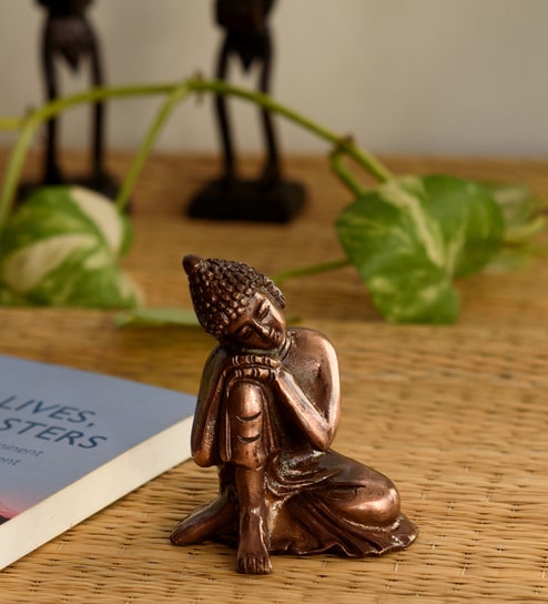 Brown Polyresin Buddha on Knee Idol