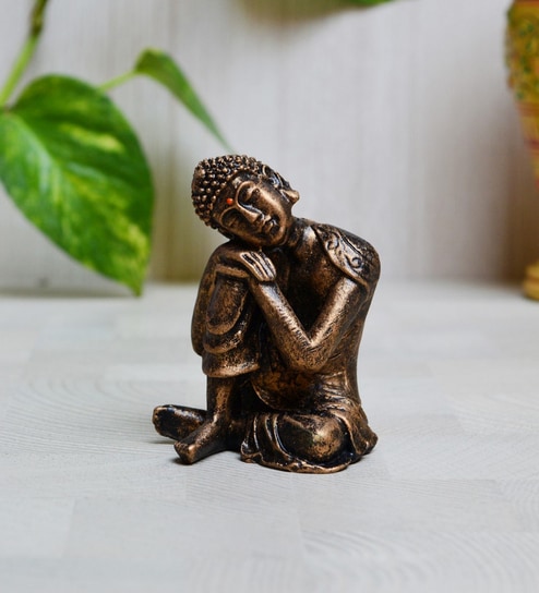 Sitting Buddha Brown Polyresin Idol