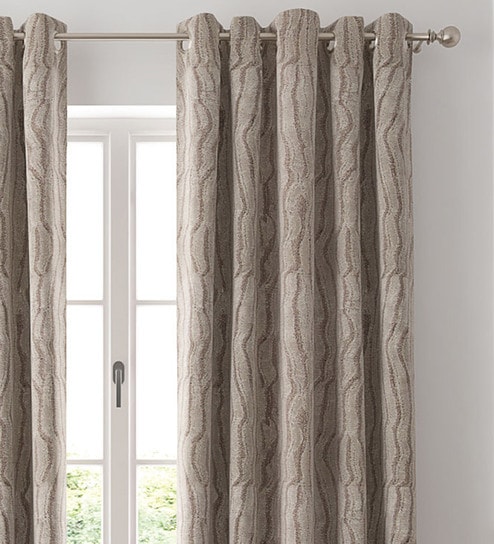 Brown Abstract Polyester 7 Ft Semisheer Eyelet Door Curtains (Set of 2) by GM Fabrics
