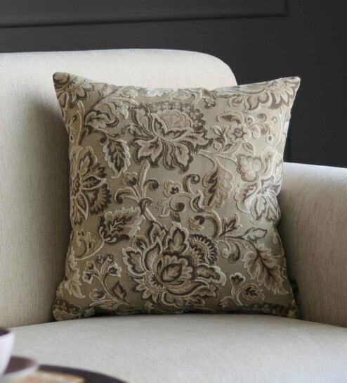 Brown Floral Polyester 16 x 16 Inches Cushion Cover by GM Fabrics