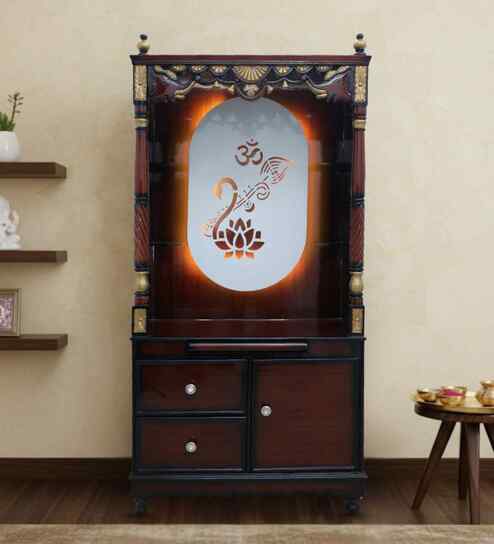 Brown Prarthika Teak Wooden Mandir