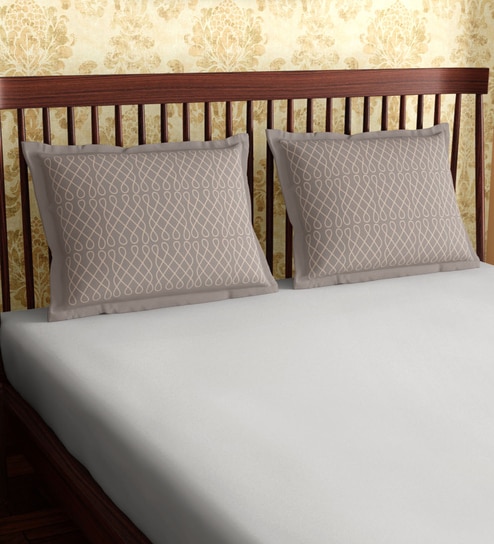 Brown Patterned 300TC Cotton 27 x 18 Inches Pillow Covers (Set of 2) by Petal Home