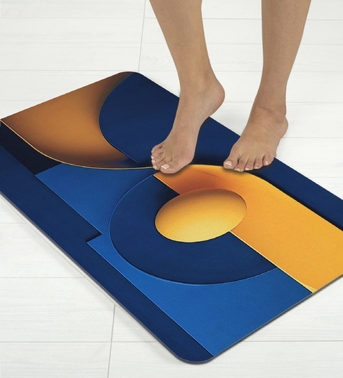 Blue Printed Rubber 22x14 Inches Anti Skid Bath Mat