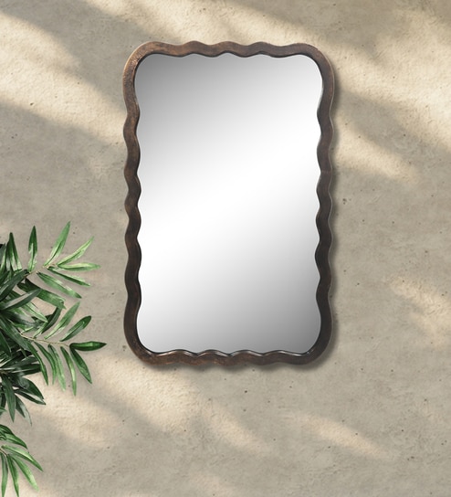 Brown Rectangle Metal Wall Hanging Mirror