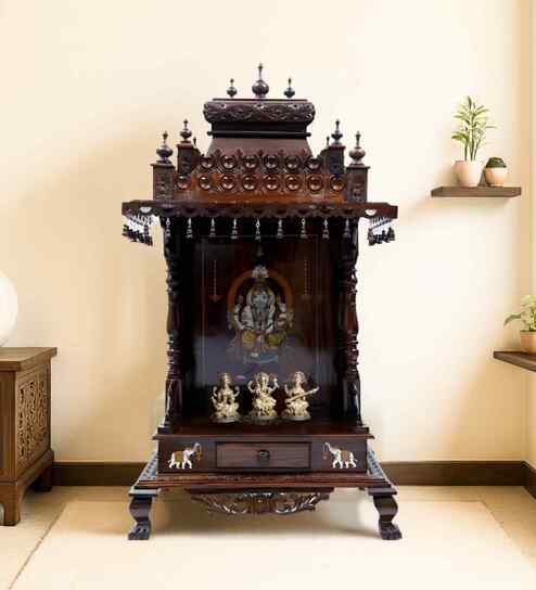 Brown Sannidhi Teak Wooden Mandir