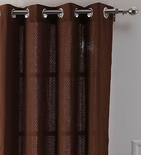 Buy Brown Semisheer Cotton 9 Feet Eyelet Long Door Curtain By