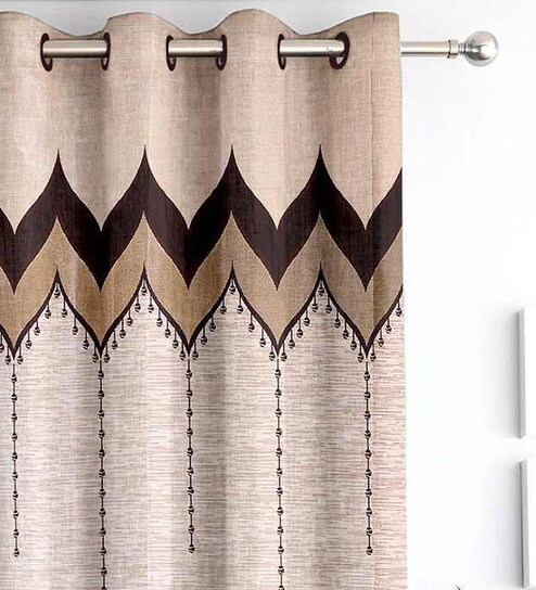 Buy Brown Semisheer Jacquard 7 Feet Eyelet Long Door Curtains Set