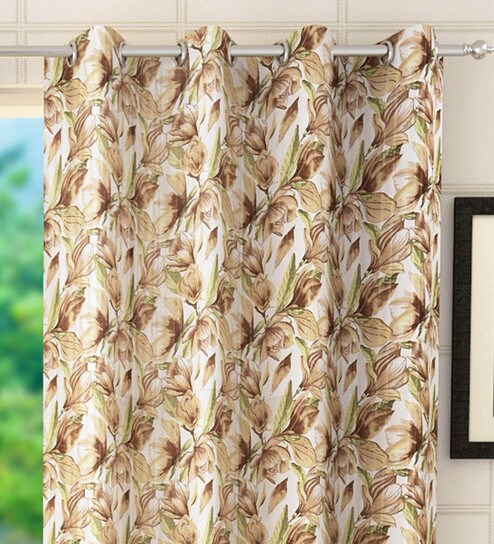 Buy Brown Semisheer Polyester 7 Feet Eyelet Door Curtains Set Of 2