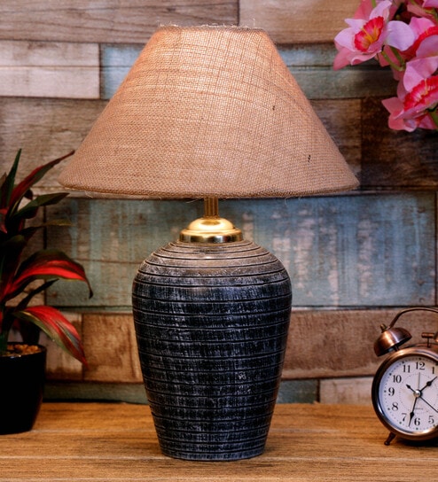 Brown Shade Table Lamp With Terracotta Base By Foziq