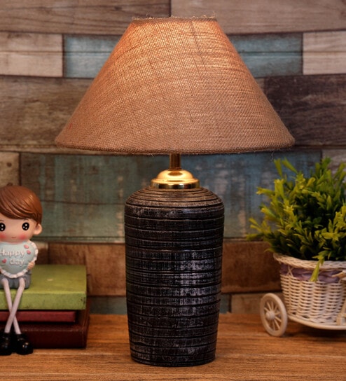 Brown Shade Table Lamp With Terracotta Base By Foziq