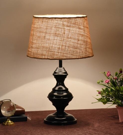 Brown Shade Table Lamp With Metal Base By Foziq
