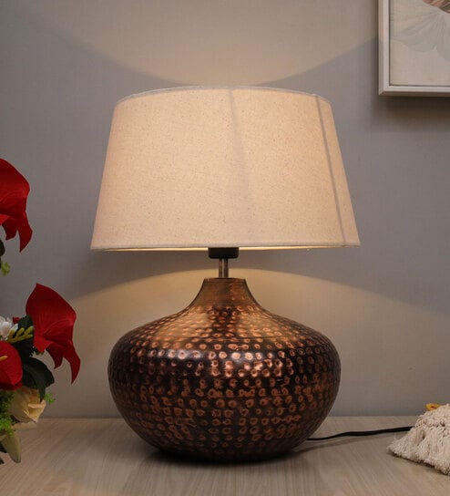 Brown Shade Table Lamp With Metal Base