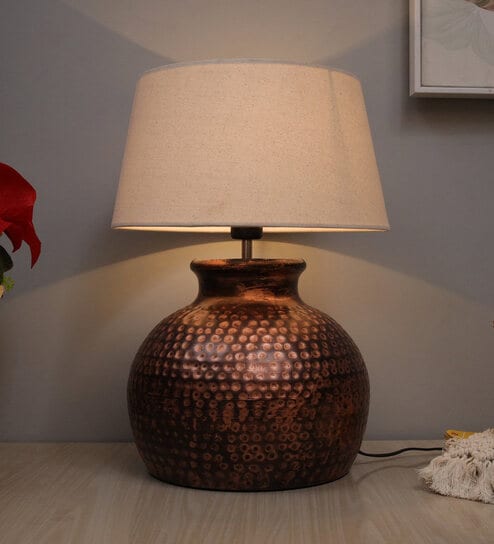 Brown Shade Table Lamp With Metal Base