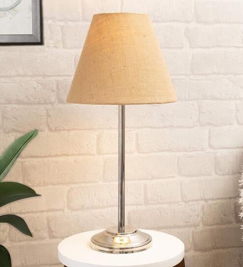 Brown Shade Table Lamp With Stainless Steel Base