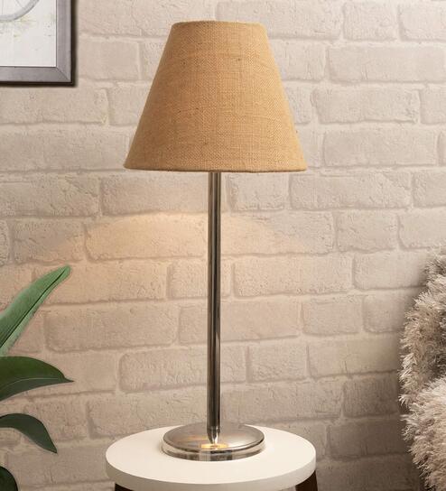 Brown Shade Table Lamp With Stainless Steel Base
