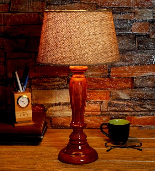 Elona Brown Natural Fiber Shade Night Lamp With Wood Base By BrightDaisy