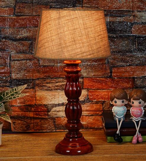Margie Brown Natural Fiber Shade Night Lamp With Wood Base By BrightDaisy