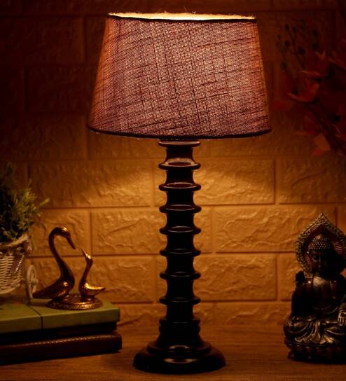 Groot Brown Natural Fiber Shade Night Lamp With Wood Base By BrightDaisy