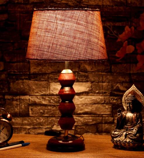 Mountwill Brown Natural Fiber Shade Night Lamp With Wood Base By BrightDaisy