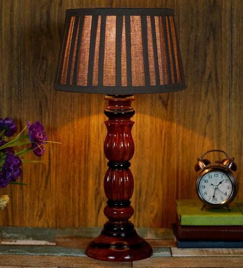 Montage Brown Fabric Shade Night Lamp With Wood Base By BrightDaisy
