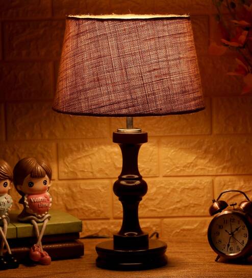 Groove Brown Natural Fiber Shade Night Lamp With Wood Base By BrightDaisy