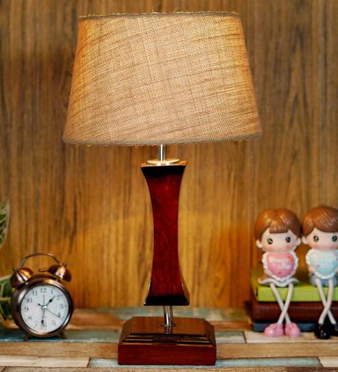 Charles Brown Natural Fiber Shade Night Lamp With Wood Base By BrightDaisy