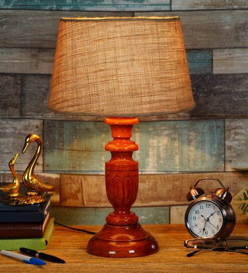Antique Brown Natural Fiber Shade Night Lamp With Wood Base By BrightDaisy