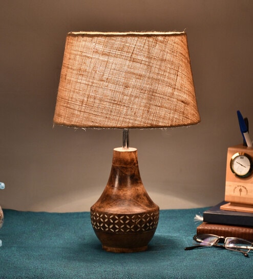 Marazzi Brown Natural Fiber Shade Night Lamp With Wood Base By BrightDaisy