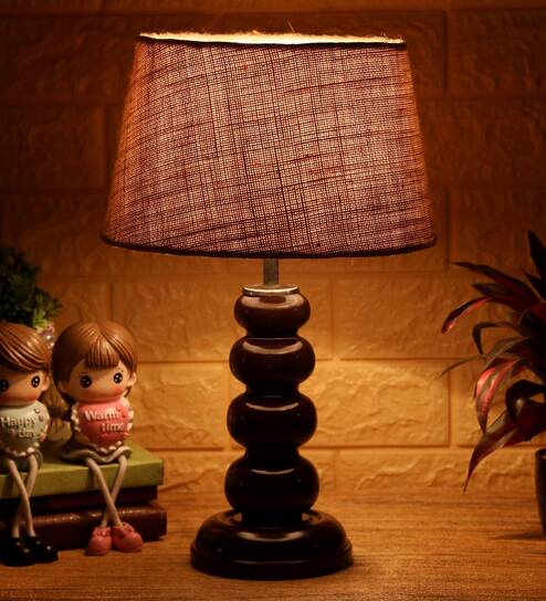 Matteo Brown Natural Fiber Shade Night Lamp With Wood Base By BrightDaisy