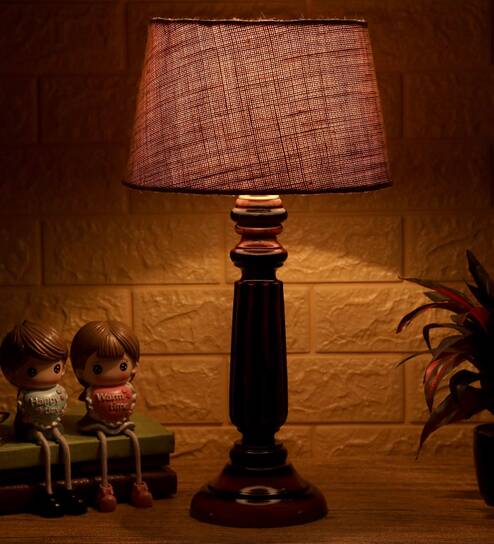 Daisy Brown Natural Fiber Shade Night Lamp With Wood Base By BrightDaisy