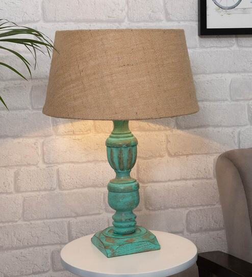 Brown Shade Table Lamp With Wooden Base