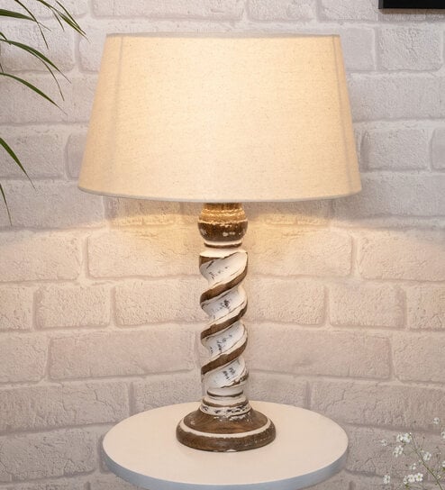 Brown Shade Table Lamp With Wooden Base