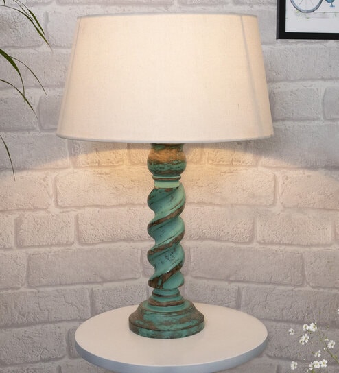 Brown Shade Table Lamp With Wooden Base