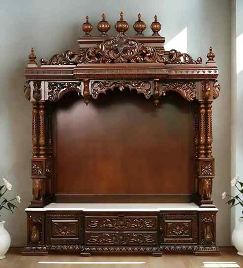 Brown Shivaya Teak Wooden Mandir