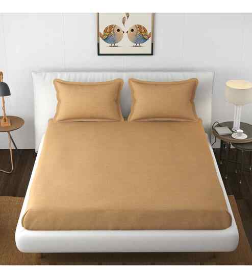 Brown Solid 144 TC Cotton King Fitted Bedsheet Bedsheet 2 Pillow Shades Collection
