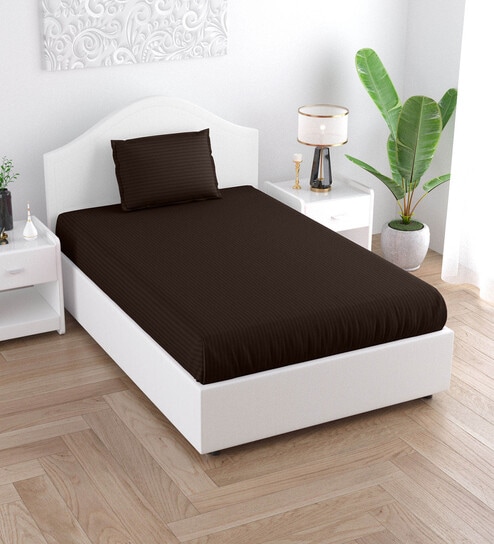 Brown Solid 150 TC Cotton Single Bed Sized Bedsheet With 1 Pillow Cover