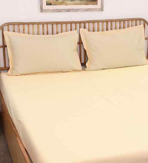 Brown Solid 600 TC Cotton 1 Double Bedcover with 2 Pillow cover by House This